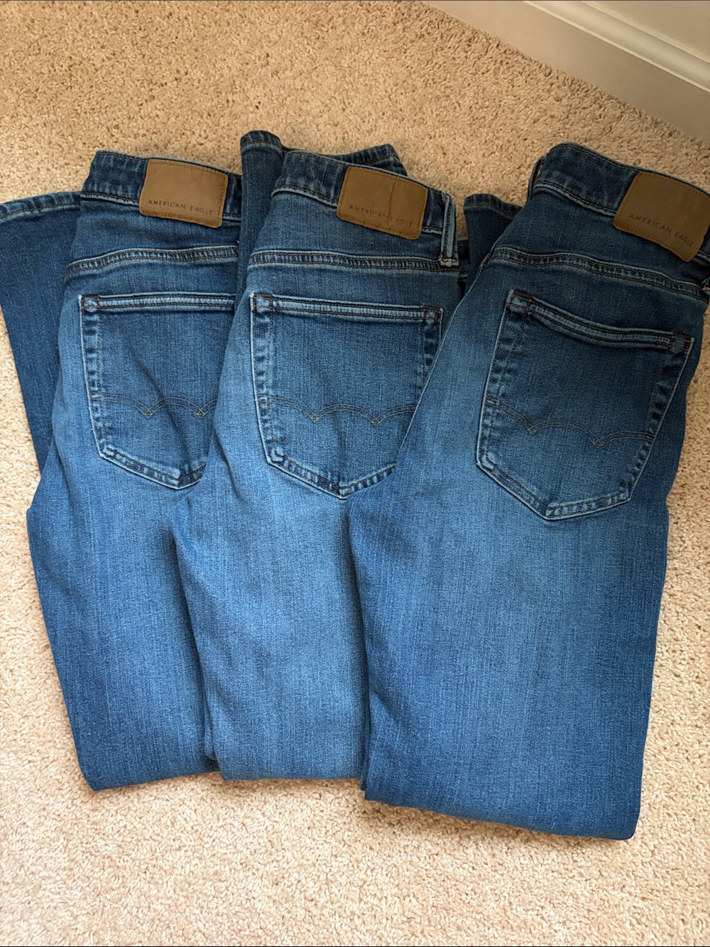 3 pair American Eagle Outfitters Men’s Denim Slim Straight Jeans - Medium Blue